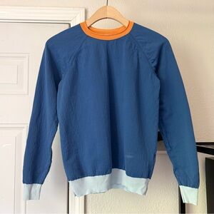 TRADEMARK blue contrast colorblock long sleeve raglan boxy crew pullover sweater